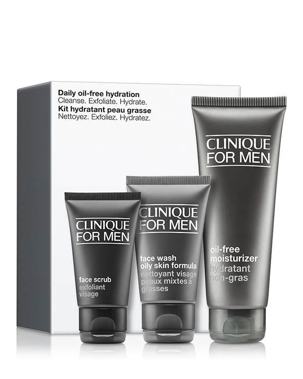Daily Oil-Free Hydration Skincare Set: Cleanse. Exfoliate. Hydrate., All he needs to keep oily skin cleansed, exfoliated, and hydrated.